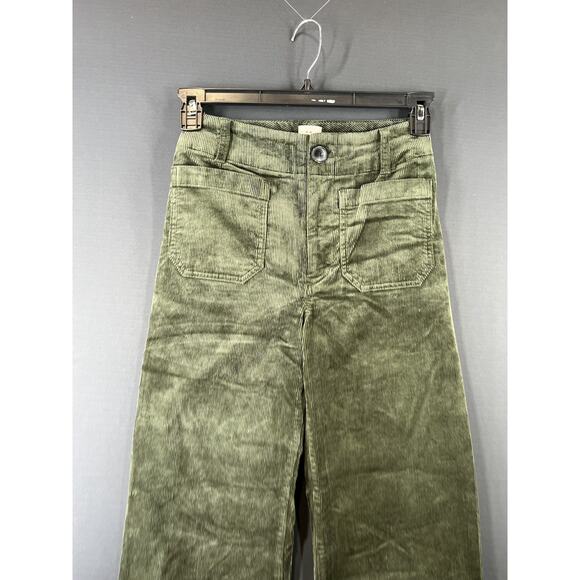 New Anthropologie Maeve Colette Size 28 Cropped Corduroy Wide Leg Pants Green - Picture 3 of 11